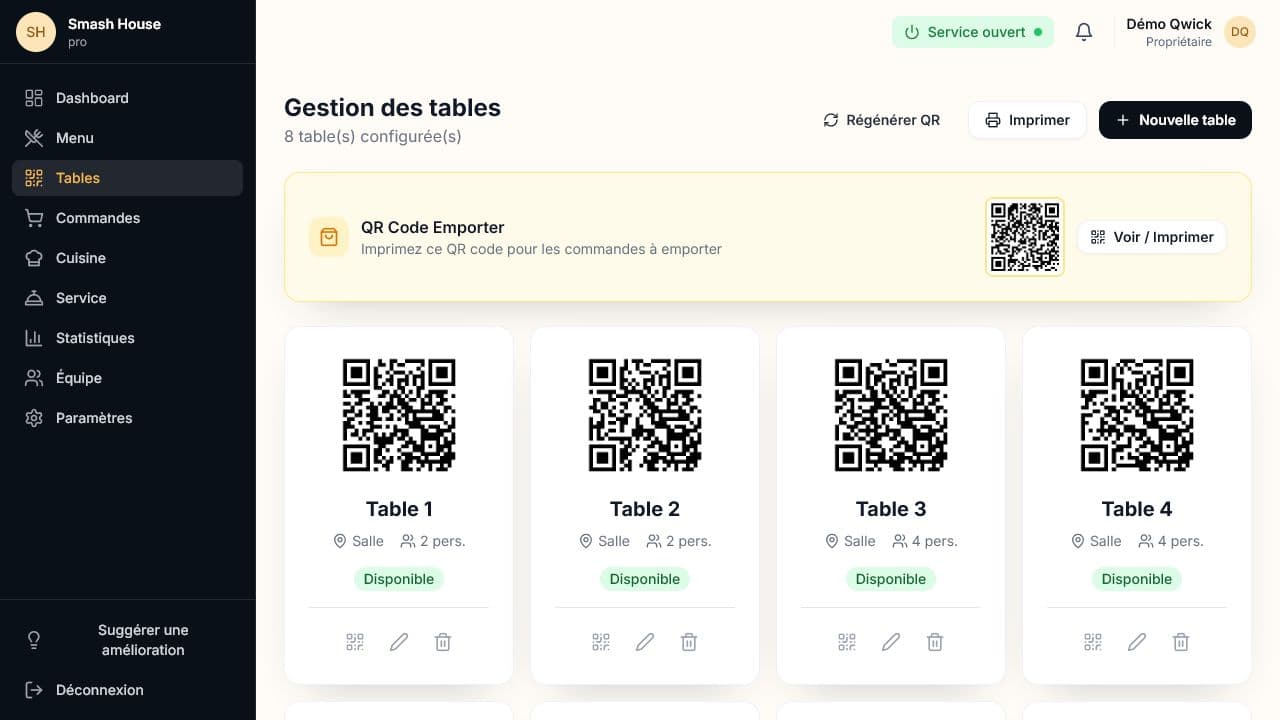Qwick Order — Tables & QR codes